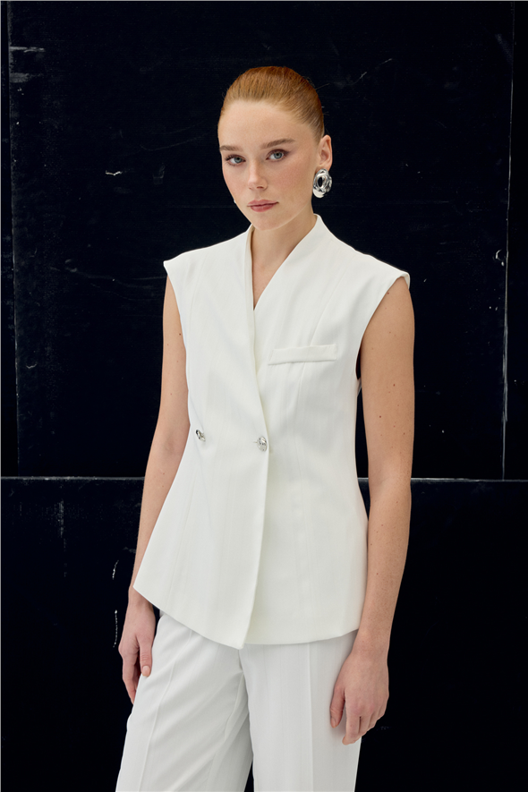 Anna Çizgili Yelek - Ekru