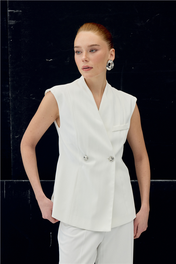 Anna Çizgili Yelek - Ekru