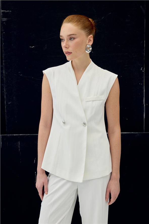 Anna Çizgili Yelek - Ekru