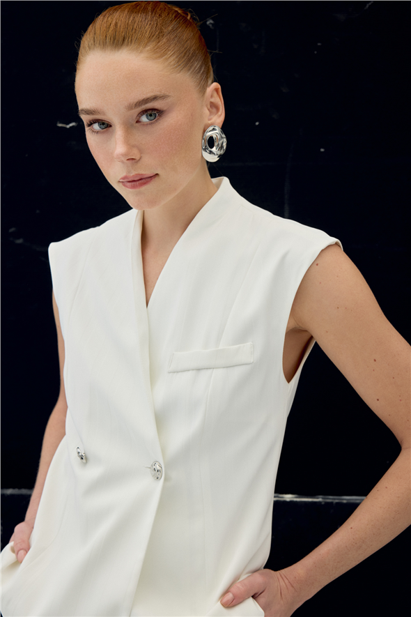 Anna Çizgili Yelek - Ekru