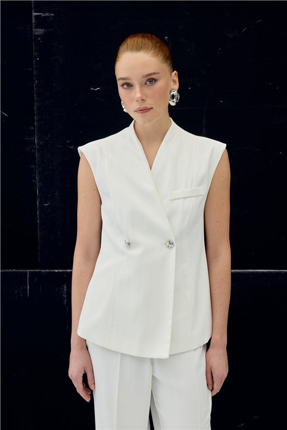 Anna Çizgili Yelek - Ekru