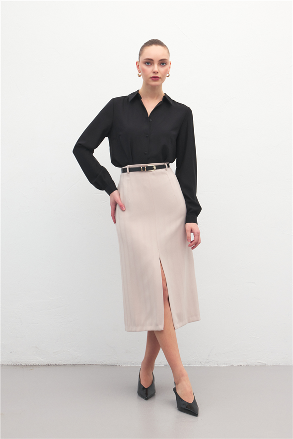 Anna Yırtmaçlı Etek - Bej