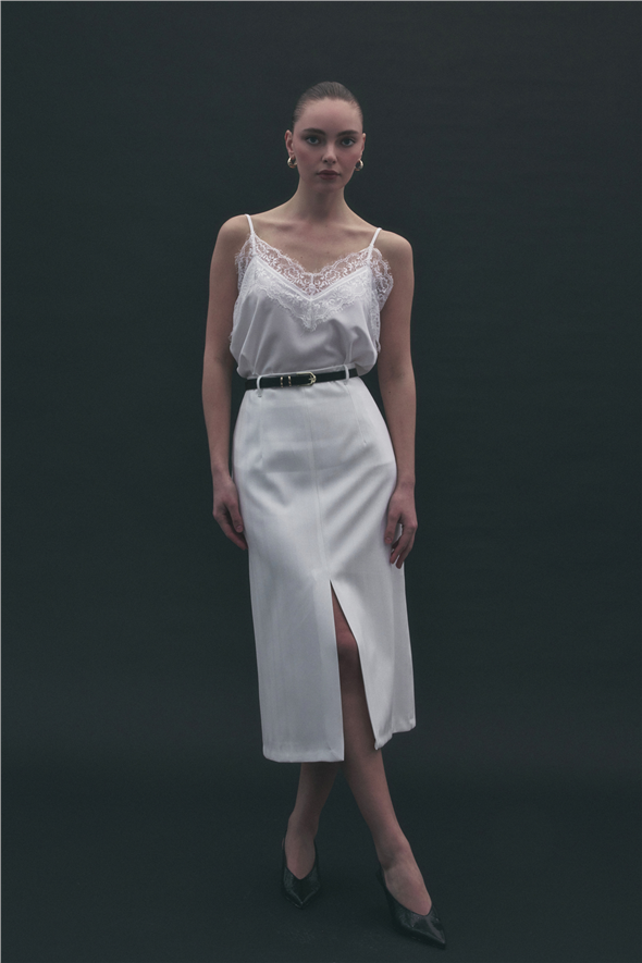 Anna Yırtmaçlı Etek - Ekru