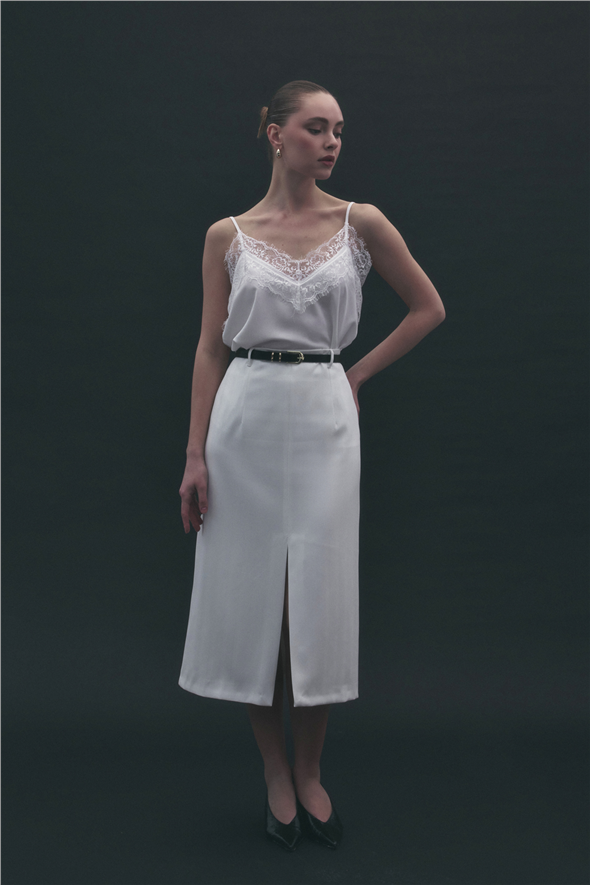 Anna Yırtmaçlı Etek - Ekru