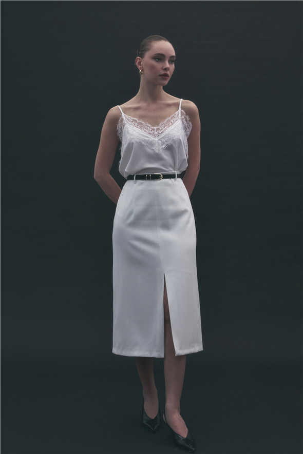 Anna Yırtmaçlı Etek - Ekru