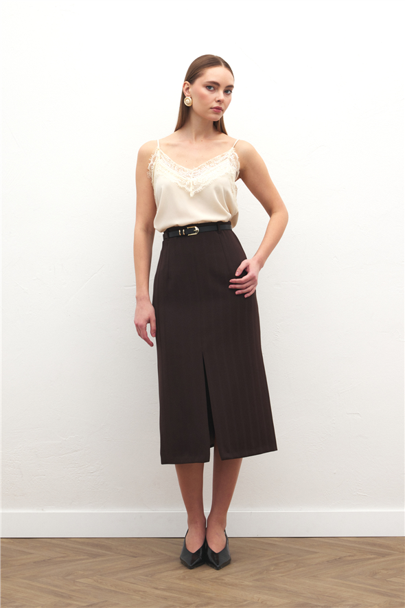 Anna Yırtmaçlı Etek - Kahve