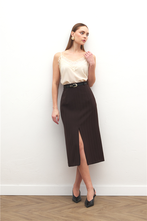 Anna Yırtmaçlı Etek - Kahve