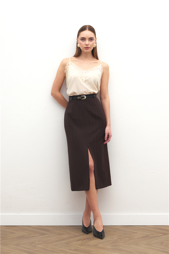 Anna Yırtmaçlı Etek - Kahve