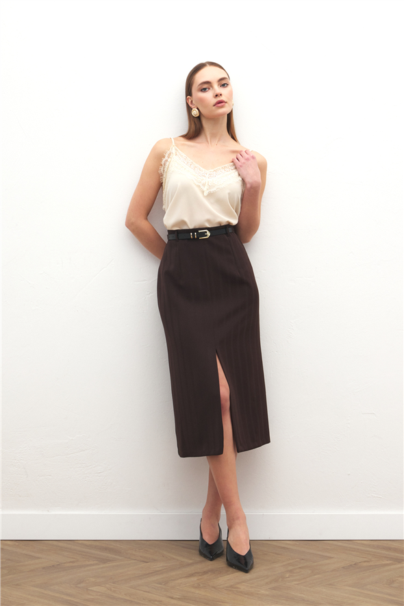 Anna Yırtmaçlı Etek - Kahve