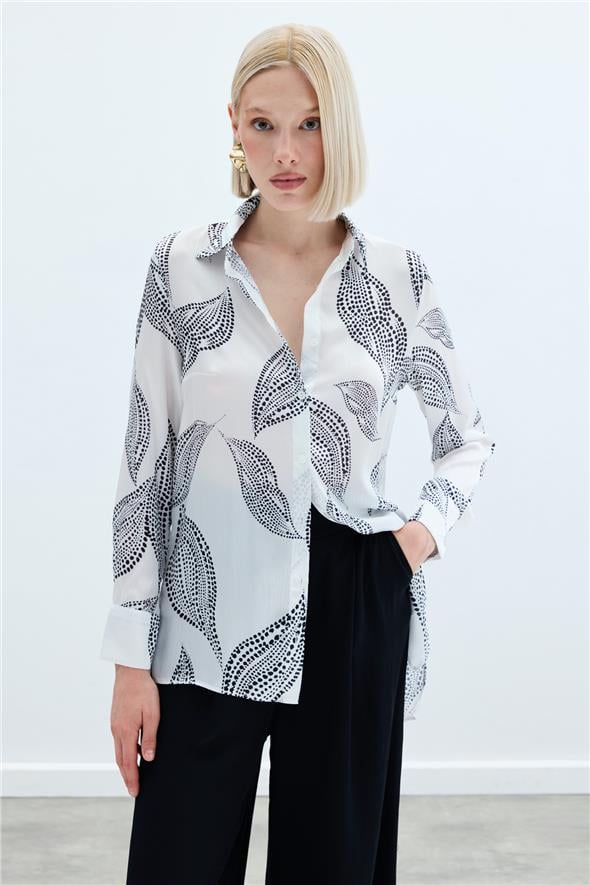 Arkası Uzun Desenli Gömlek - Ekru