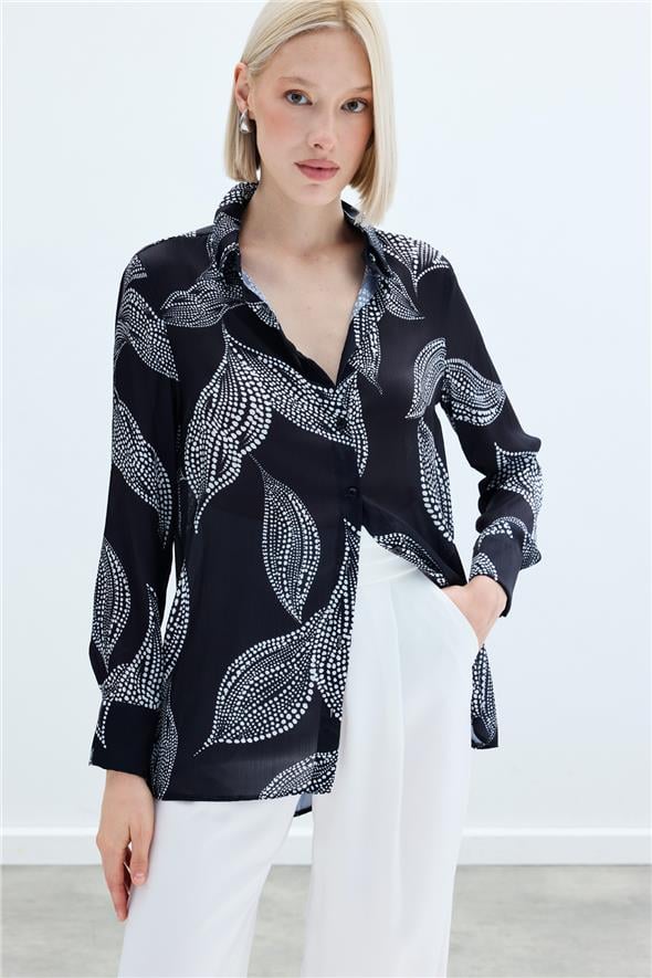 Arkası Uzun Desenli Gömlek - Siyah