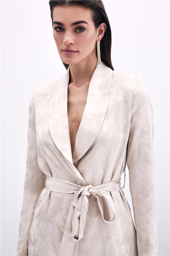 Bağlamalı Jakarlı Ceket - Bej