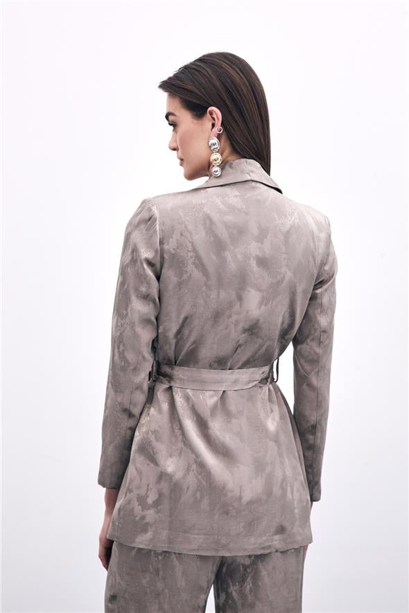 Bağlamalı Jakarlı Ceket - Vizon