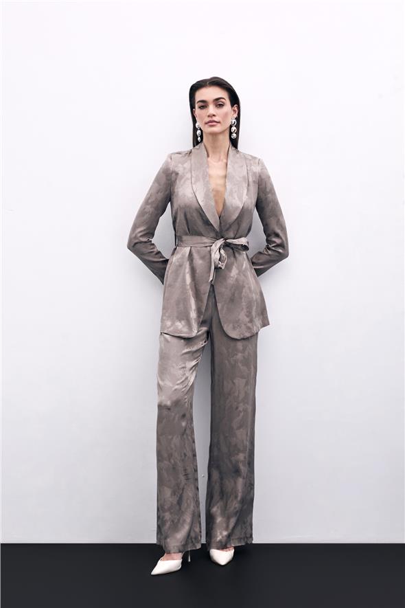 Bağlamalı Jakarlı Ceket - Vizon