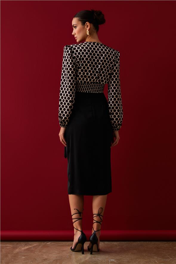 Bağlamalı Saten Etek - Siyah