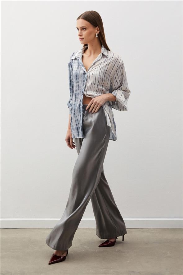 Balon Kol Desenli Gömlek - Gri