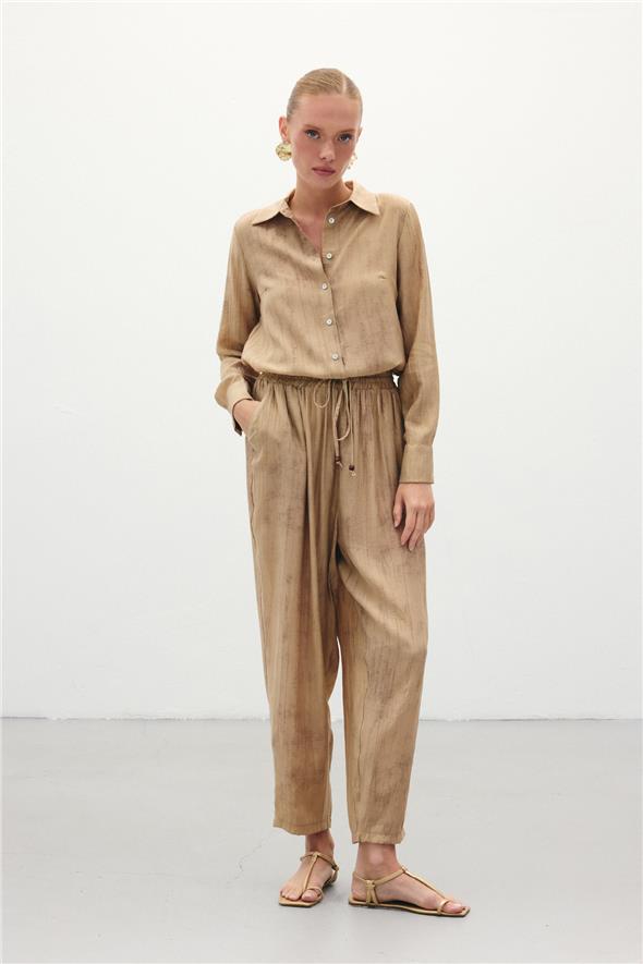 Batık Desenli  Pantolon - Camel