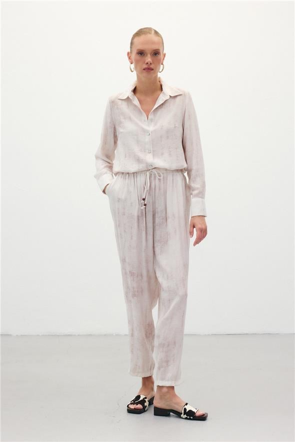 Batık Desenli  Pantolon - Taş