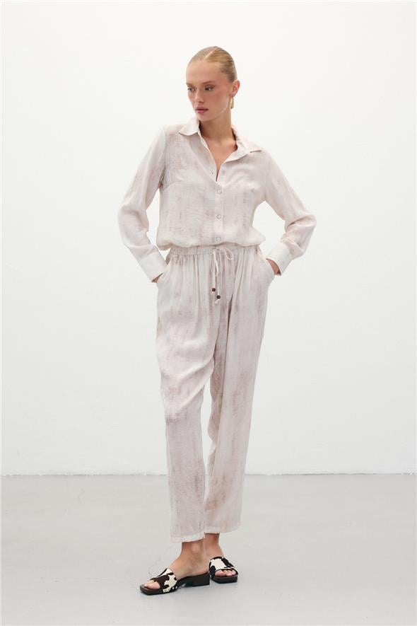 Batık Desenli  Pantolon - Taş