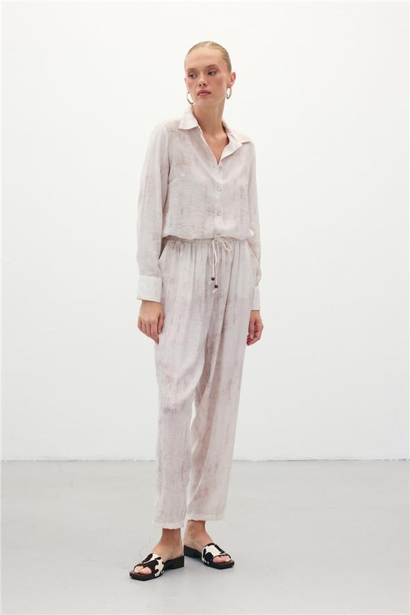 Batık Desenli  Pantolon - Taş