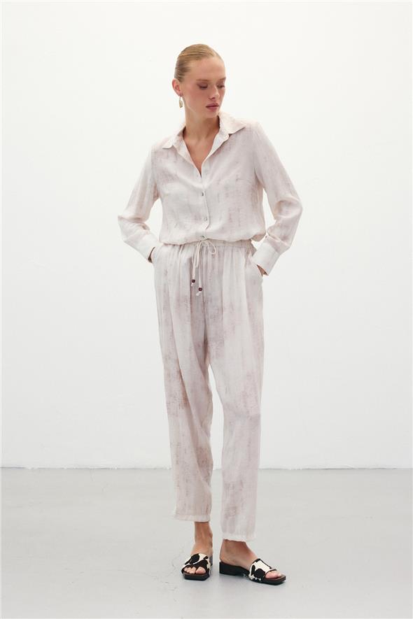 Batık Desenli  Pantolon - Taş