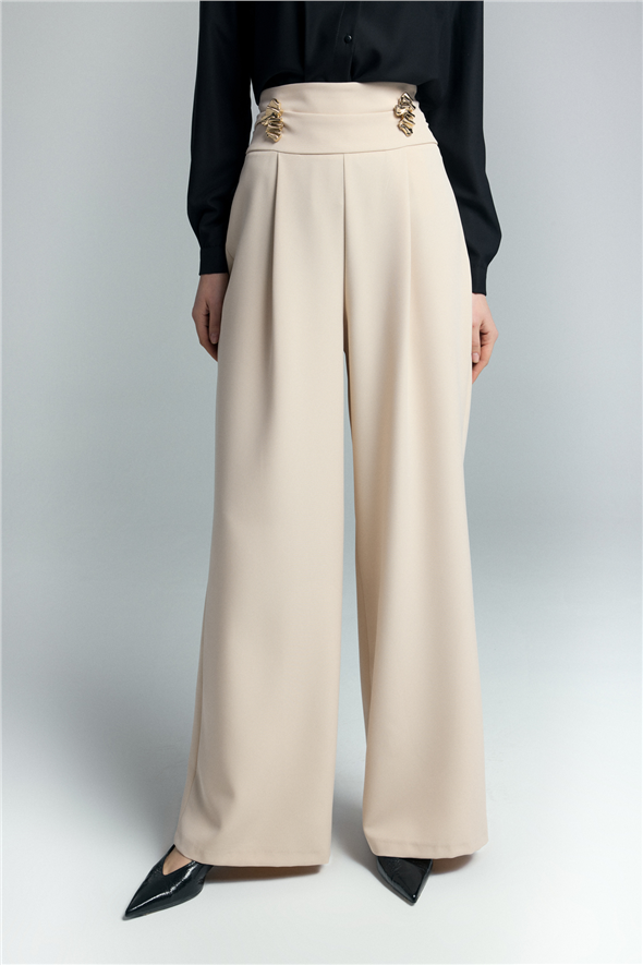Bel Aksesuarlı Pantolon - Bej