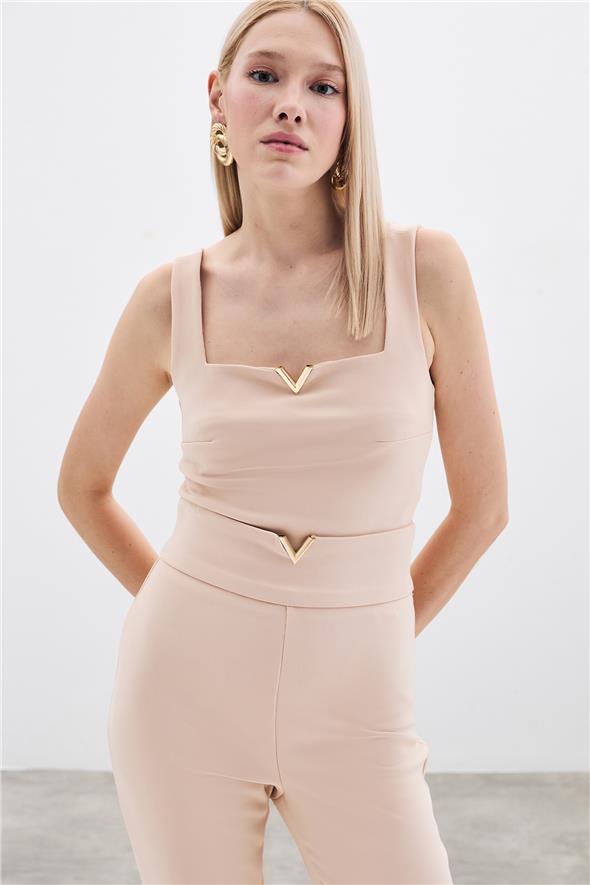 Bel Aksesuarlı Pantolon - Bej