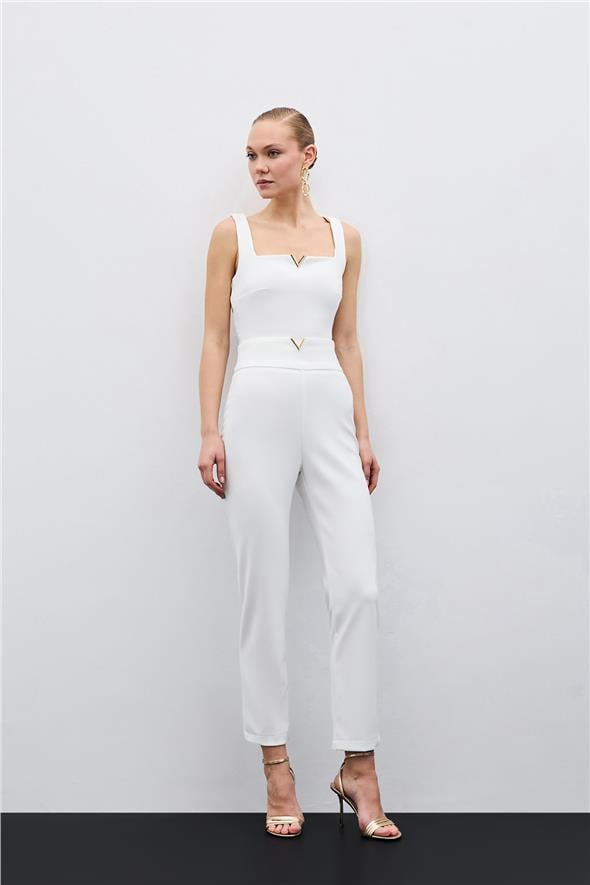Bel Aksesuarlı Pantolon - Ekru