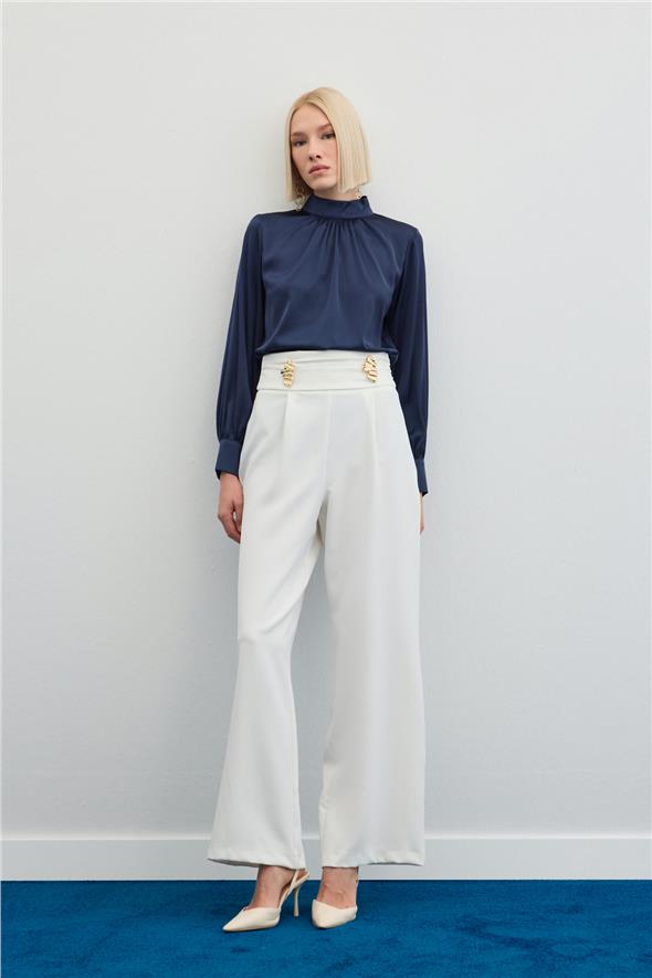 Bel Aksesuarlı Pantolon - Ekru