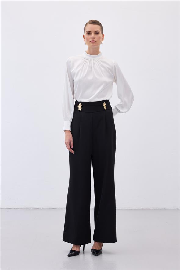 Bel Aksesuarlı Pantolon - Siyah