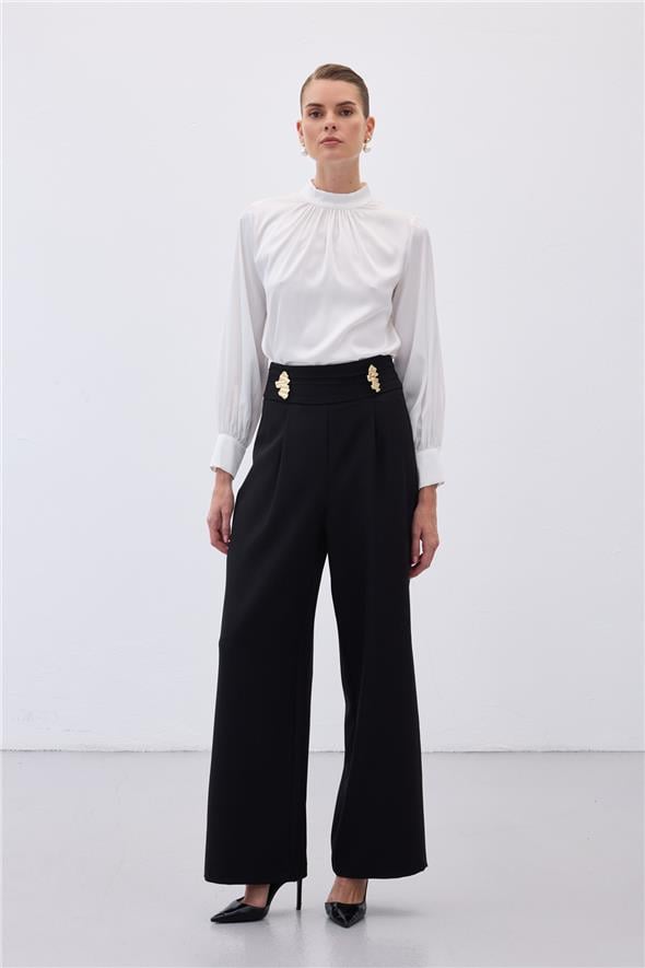 Bel Aksesuarlı Pantolon - Siyah