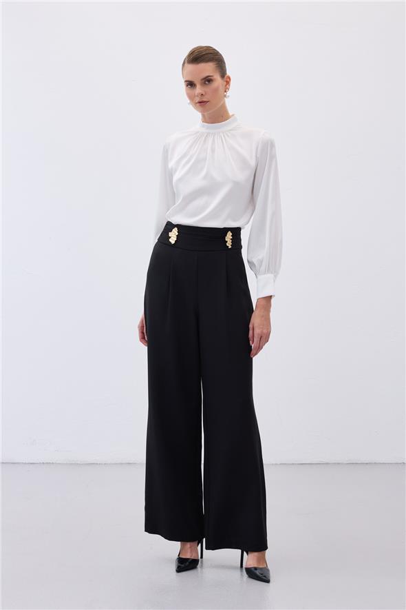 Bel Aksesuarlı Pantolon - Siyah
