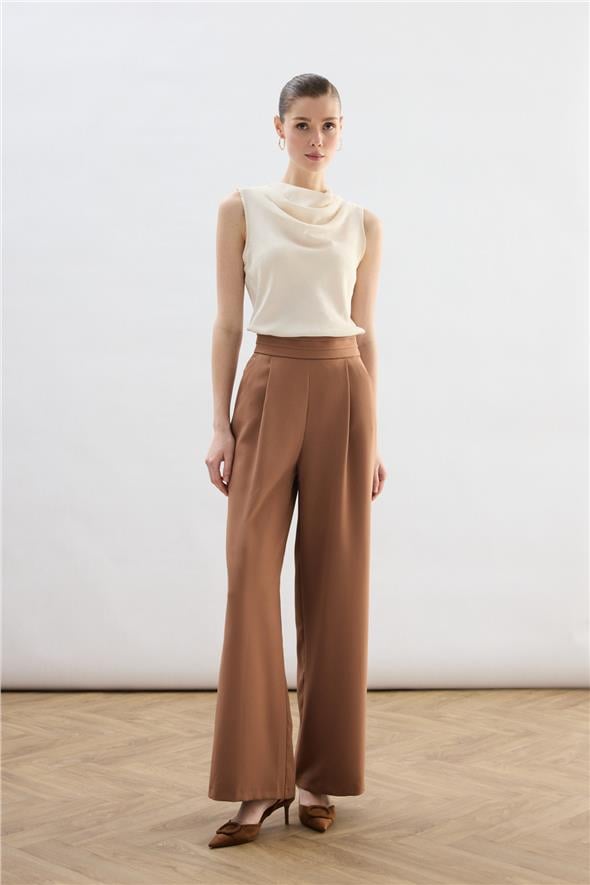 Bel Detaylı Cepli Pantolon - Camel