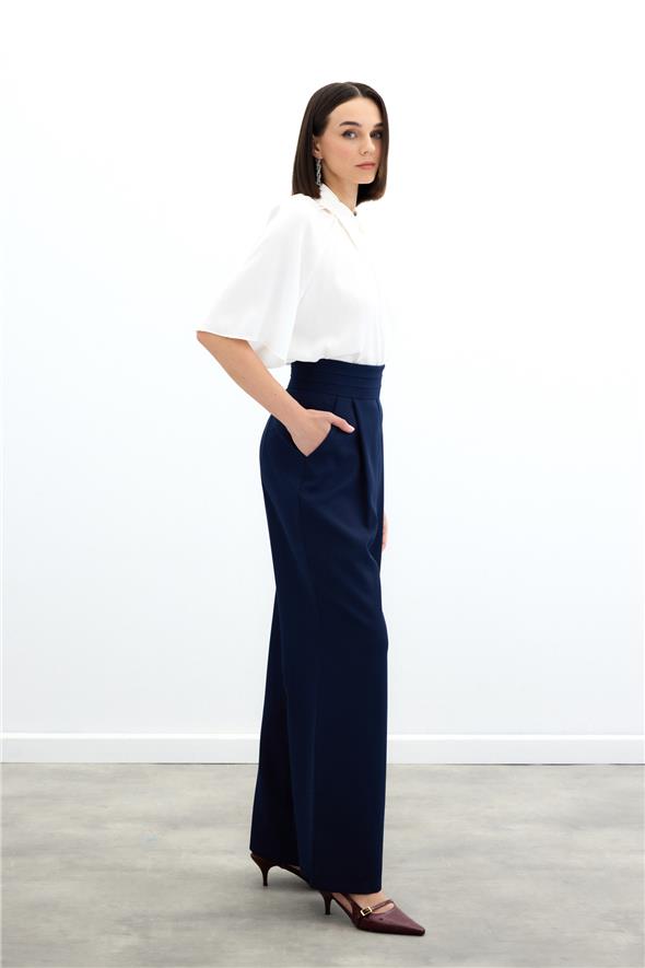 Bel Detaylı Cepli Pantolon - Lacivert