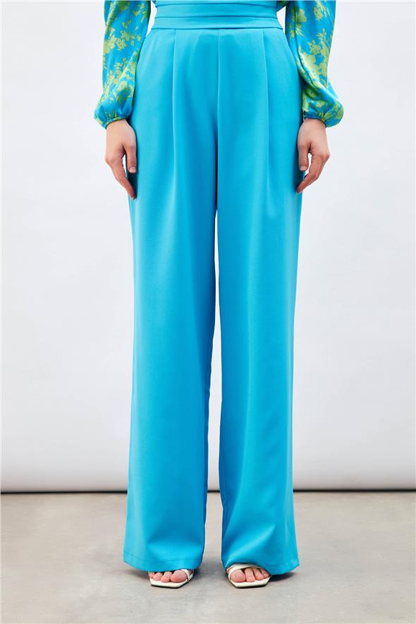Bel Detaylı Cepli Pantolon - Mavi