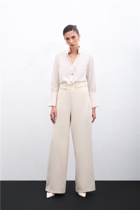 Bel Detaylı Pantolon - Bej
