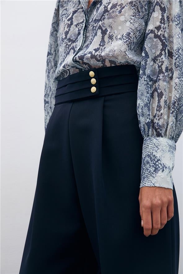 Bel Detaylı Pantolon - Lacivert