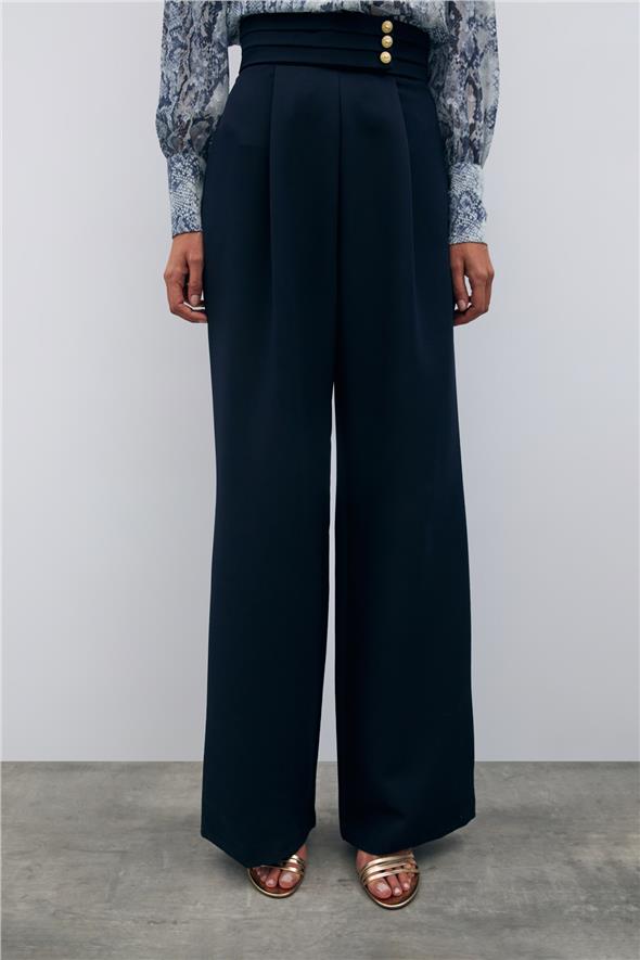 Bel Detaylı Pantolon - Lacivert