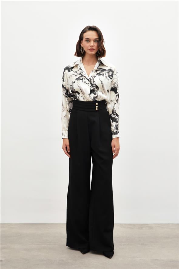 Bel Detaylı Pantolon - Siyah