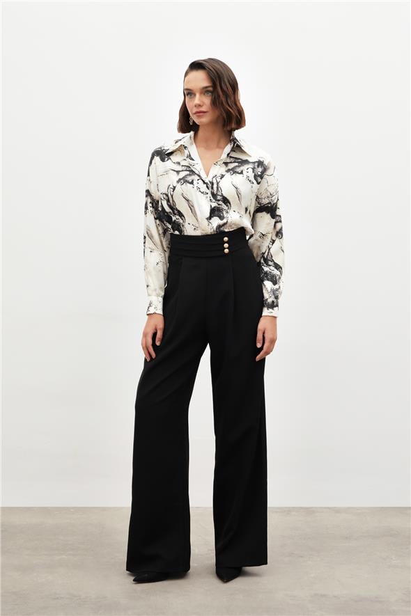 Bel Detaylı Pantolon - Siyah