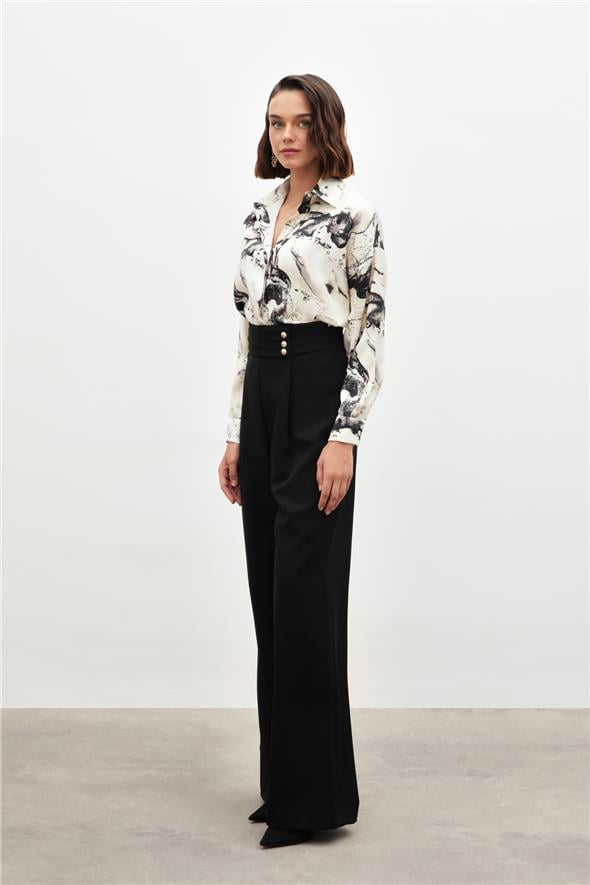 Bel Detaylı Pantolon - Siyah