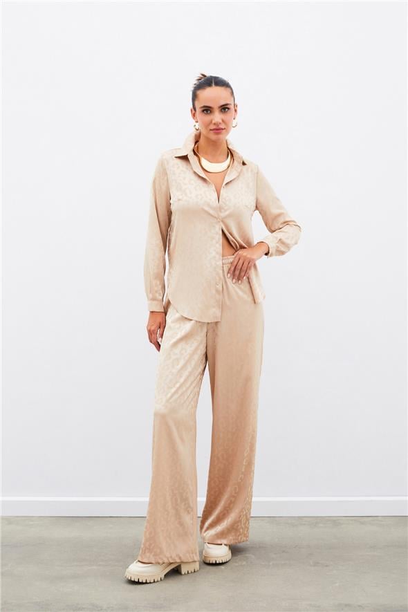 Bel Lastikli Desenli Pantolon - Camel