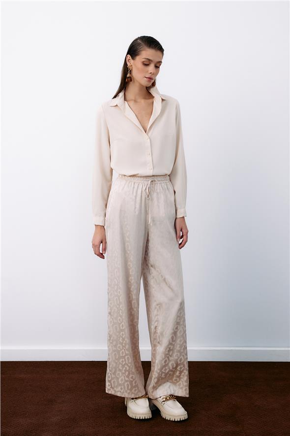 Bel Lastikli Desenli Pantolon - Taş