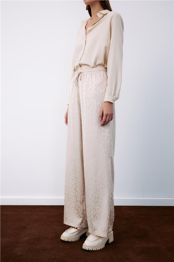 Bel Lastikli Desenli Pantolon - Taş