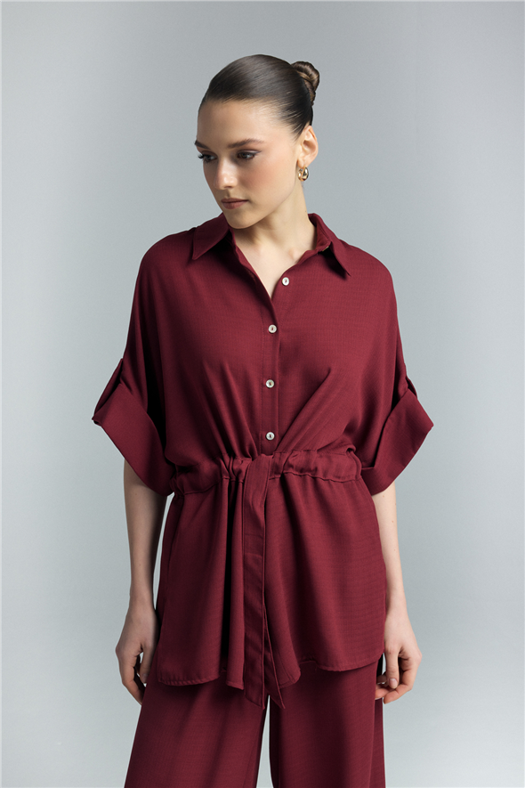 Beli Bağlamalı Kimono Gömlek - Bordo