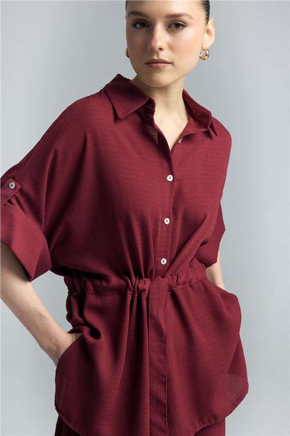 Beli Bağlamalı Kimono Gömlek - Bordo