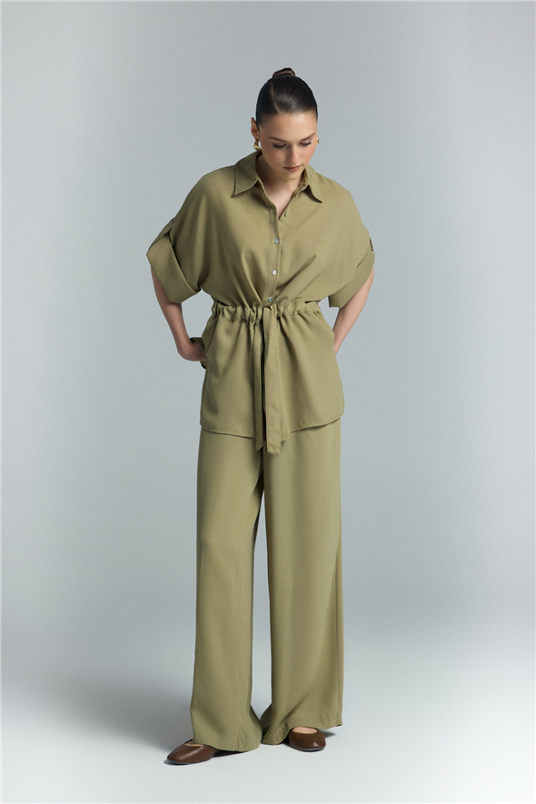 Beli Bağlamalı Kimono Gömlek - Haki