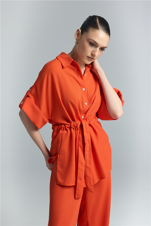 Beli Bağlamalı Kimono Gömlek - Oranj