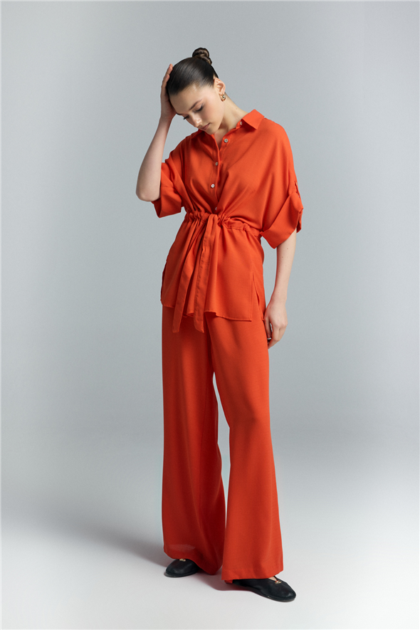 Beli Bağlamalı Kimono Gömlek - Oranj