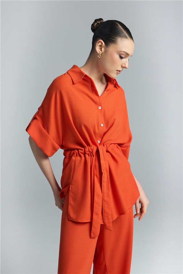 Beli Bağlamalı Kimono Gömlek - Oranj